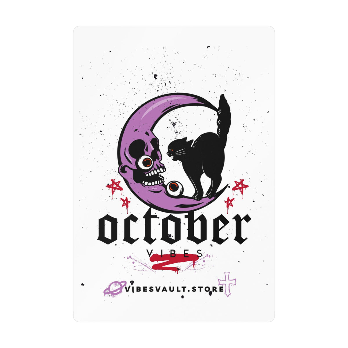 October Vibes Kiss-Cut Vinyl Decal — Halloween Moon Cat Skull Sticker