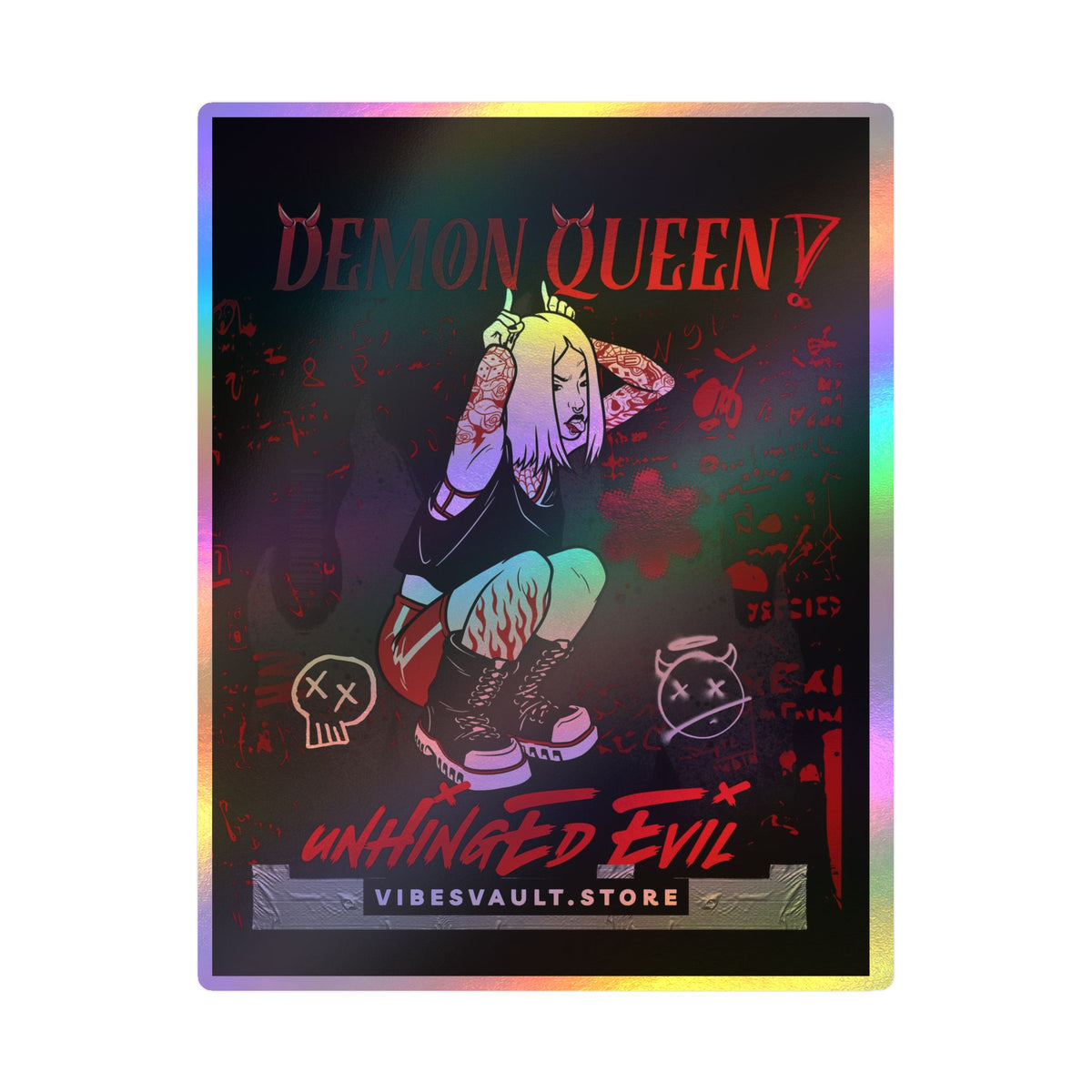 Demon Queen Kiss-Cut Vinyl Decal — Gothic Punk Sticker ("Unhinged Evil")— Halloween 2026