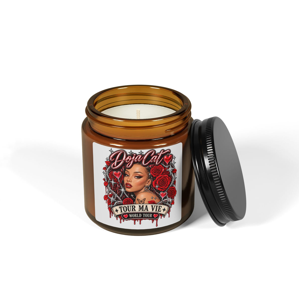 Red Roses Chrome Portrait Amber Jar Soy Candle