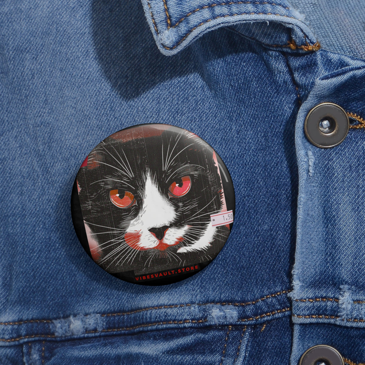 Black Halloween Cat with Red Evil Eyes - Pin Button Badge - Fall 2026