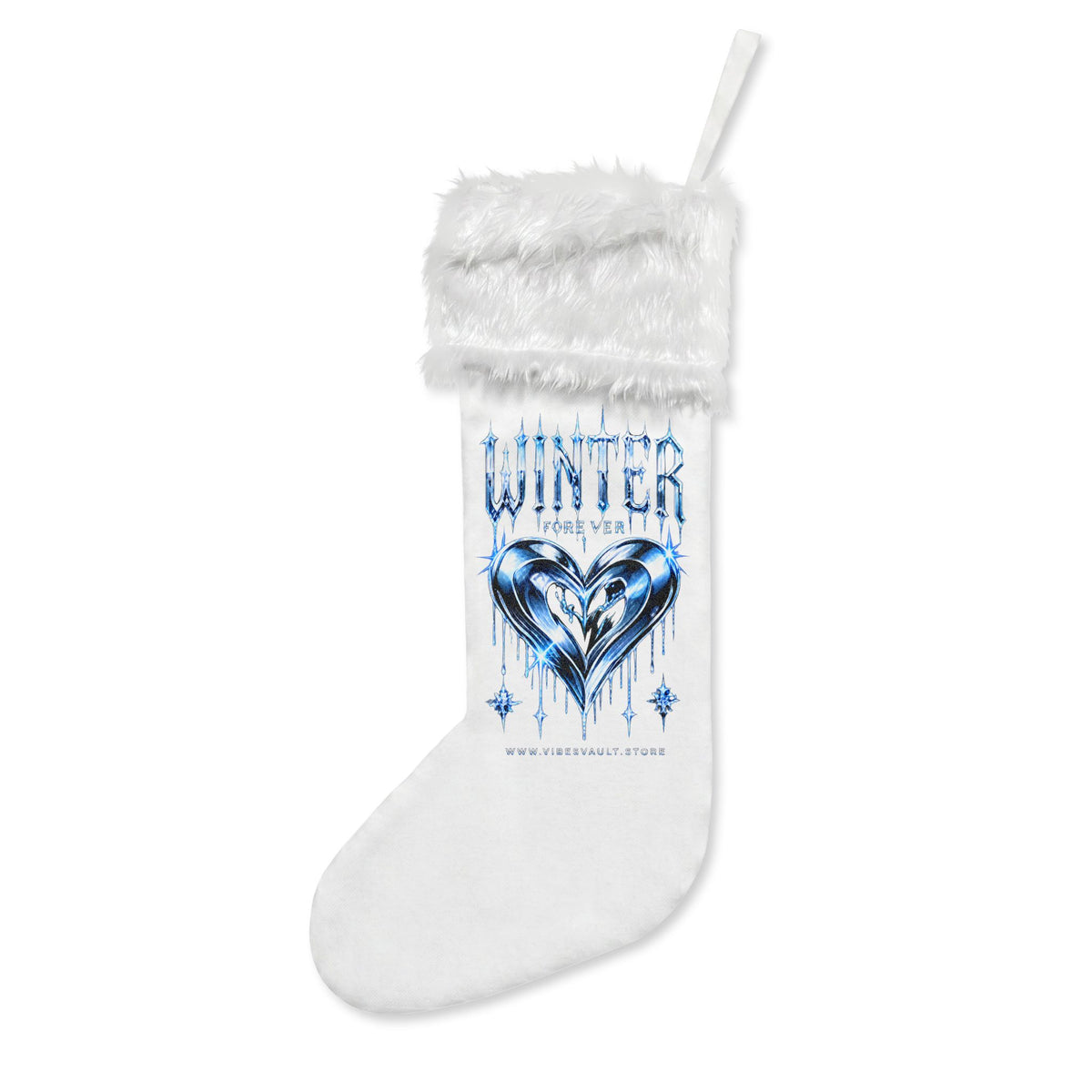 Winter Heart Flannel Christmas Stocking — Cozy Faux Fur Holiday Decor