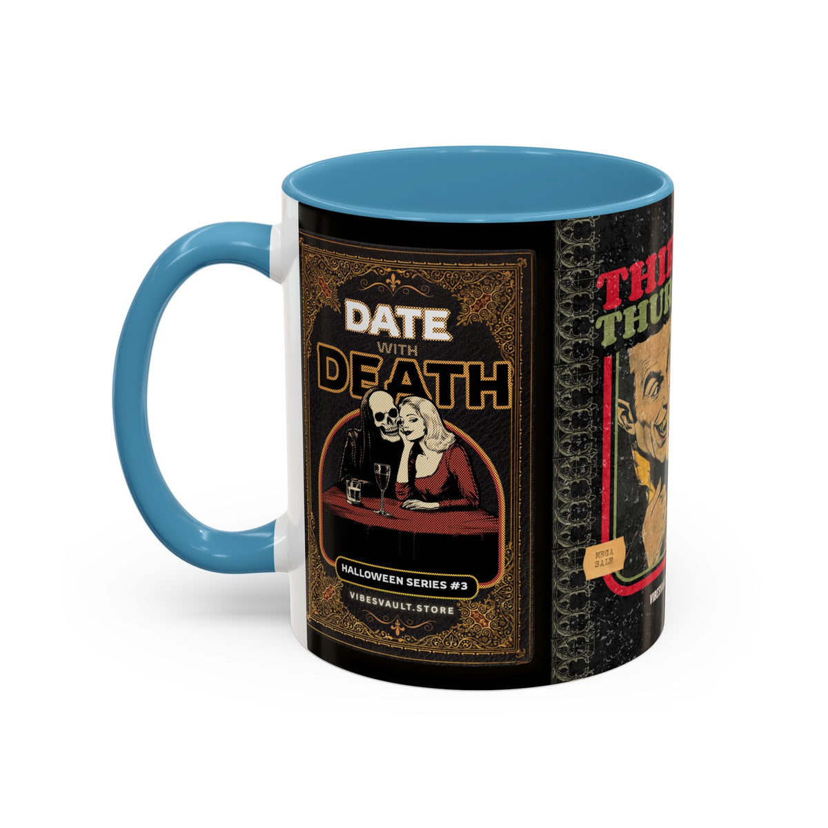 3 Book Covers Retro Vampire, Death and Black Cats Mug — Two-Tone Accent 11/15oz - Fall Halloween 2026