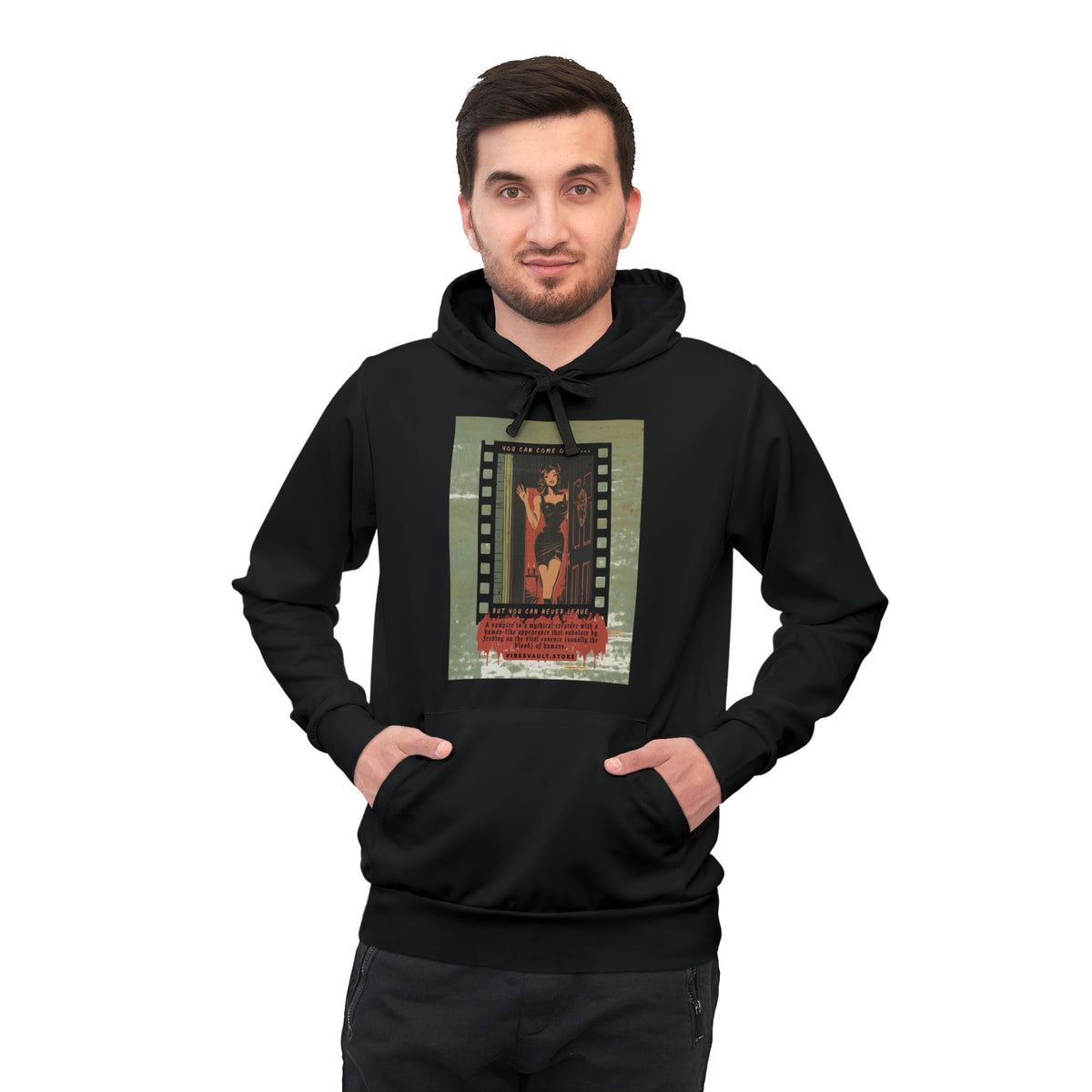 Retro Pin-Up Filmstrip Hoodie — Vintage Glam Graphic Athletic Hoodie