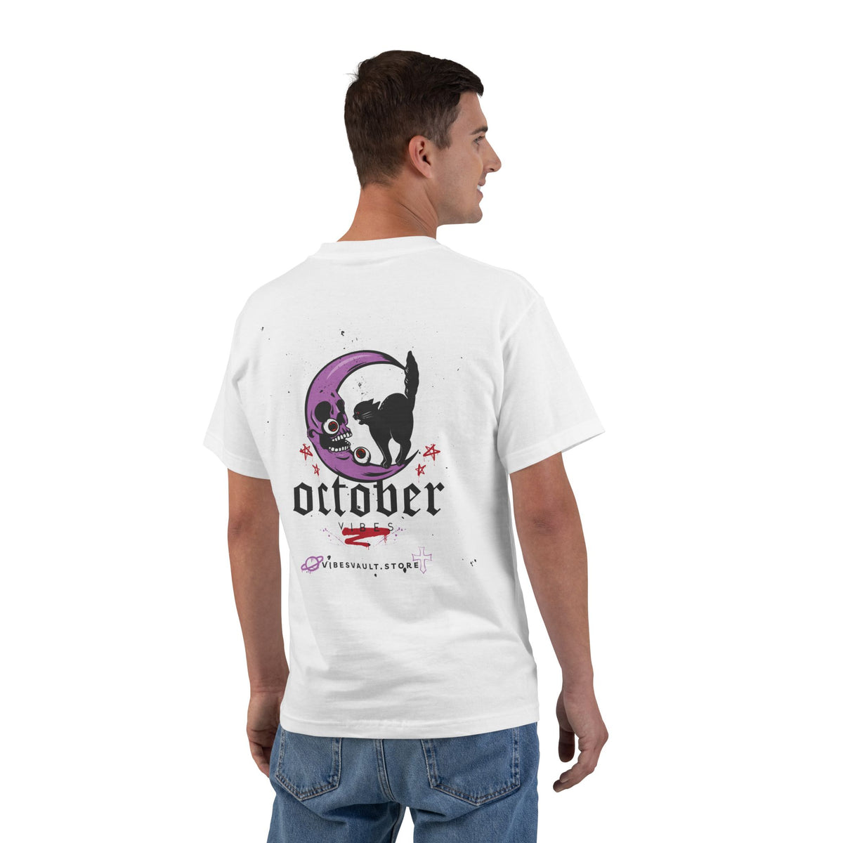 October Crescent Moon and Black Cat - T-shirt Top - Graphic Tee - Fall 2026
