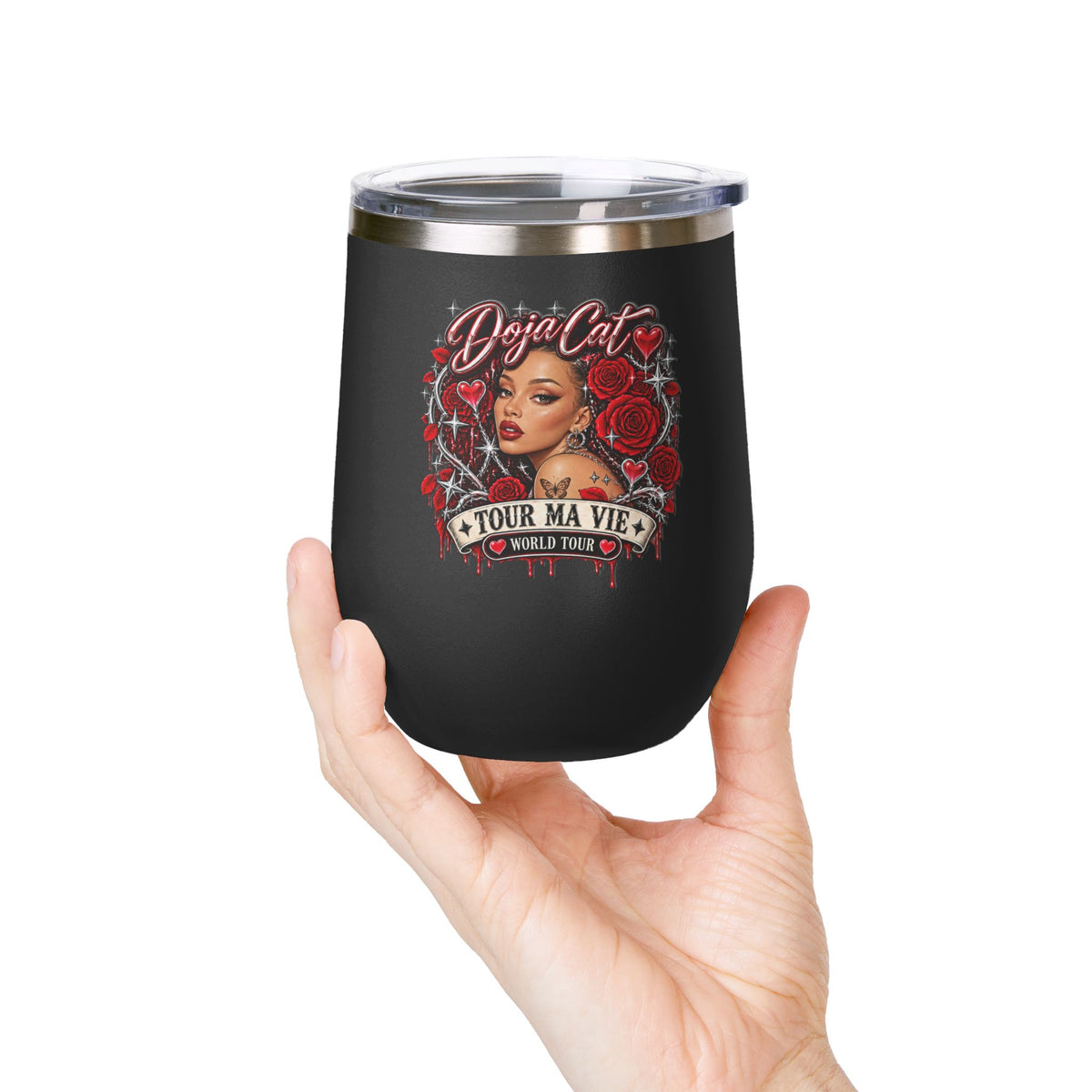 Red Roses Chrome Portrait Wine Tumbler 12oz