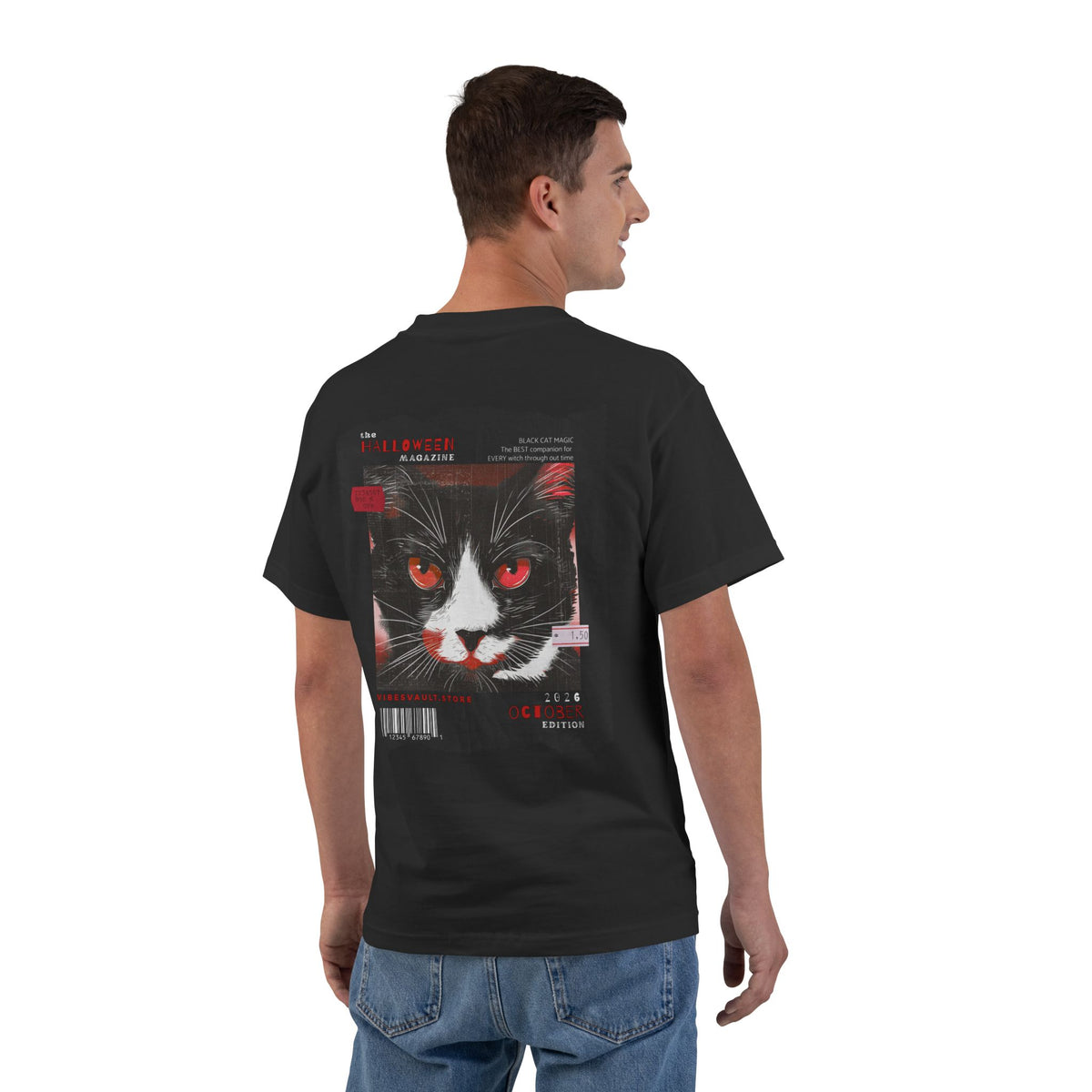 Red Halloween Magazine Cat Edition - T-shirt Top - Retro Fall Witch Wizard Magic -Graphic Tee - Fall Halloween 2026