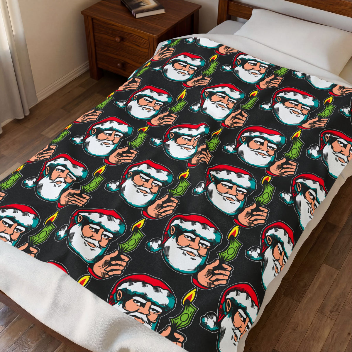 Christmas Time Santa Burning Money Velveteen Plush Blanket