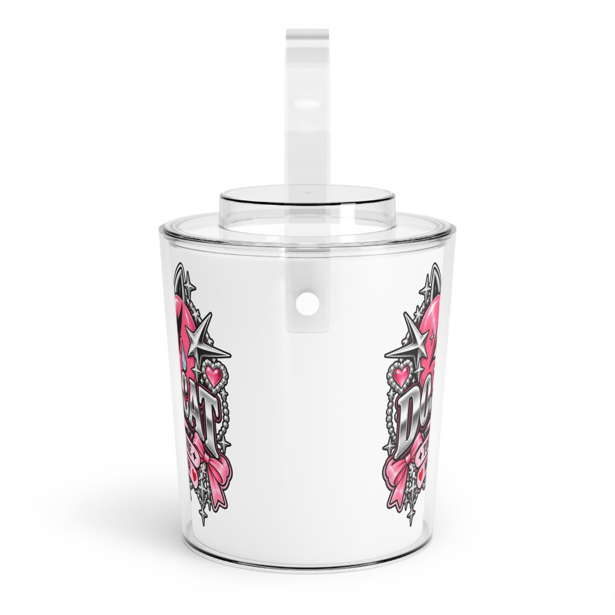 Pink Heart Chrome Eye Ice Bucket with Tongs