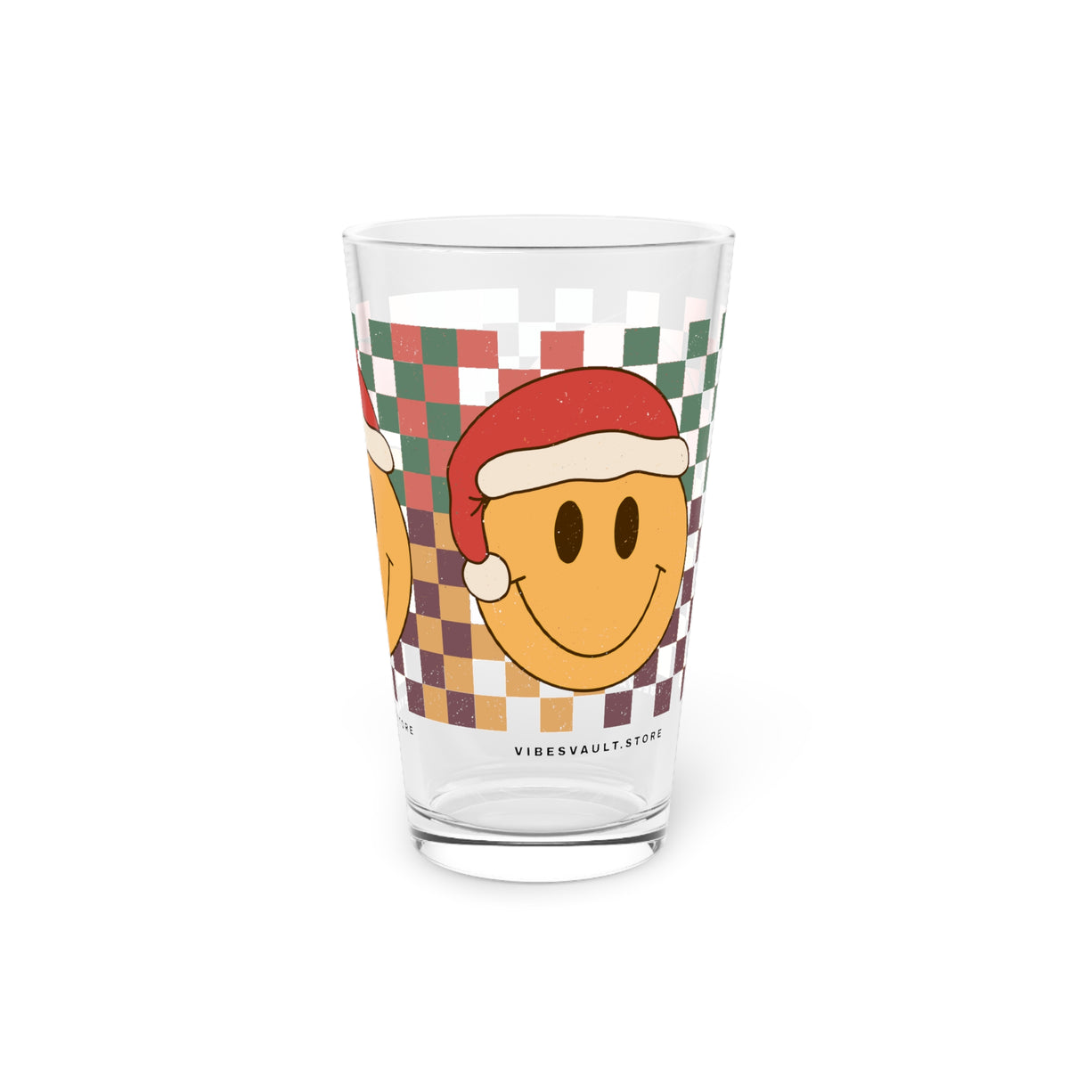Christmas Smiley Pint Glass — 16oz Festive Santa Hat Beer Glass