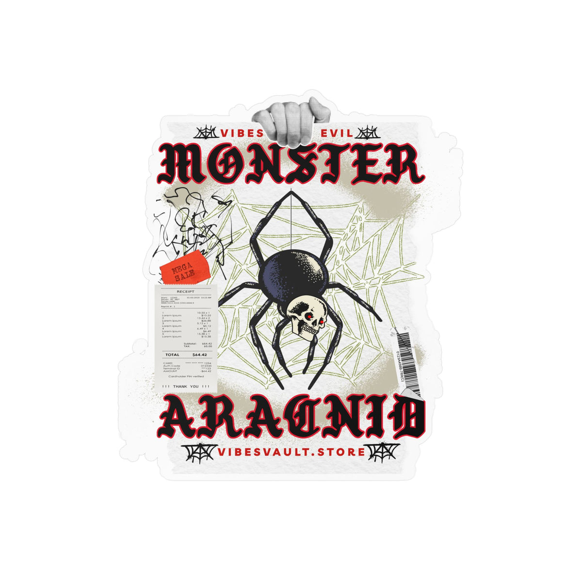 Monster Arachnid Kiss-Cut Vinyl Sticker — Gothic Spider Decal — Halloween 2026
