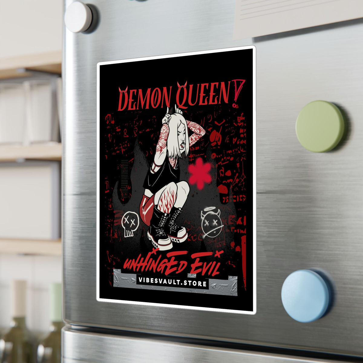 Demon Queen Kiss-Cut Vinyl Decal — Gothic Punk Sticker ("Unhinged Evil")— Halloween 2026