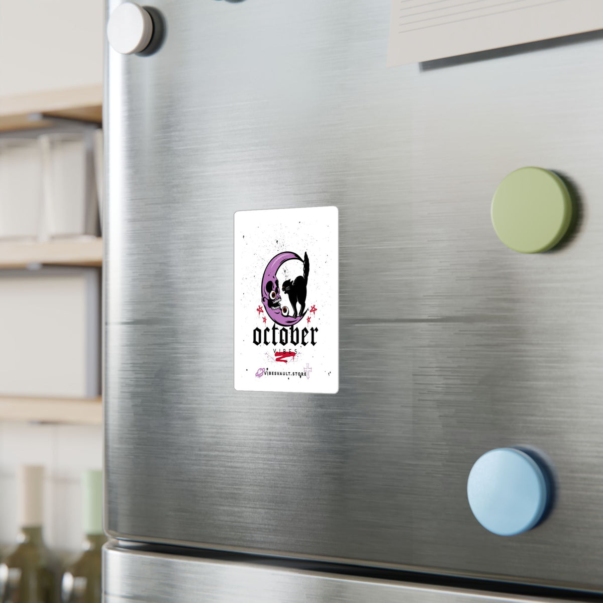 October Vibes Kiss-Cut Vinyl Decal — Halloween Moon Cat Skull Sticker