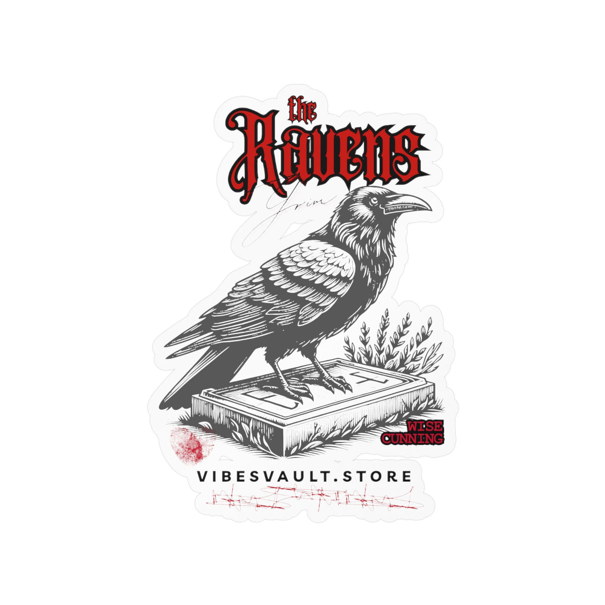Ravens Kiss-Cut Vinyl Decal — Gothic Crow Sticker with Grim Book Reader