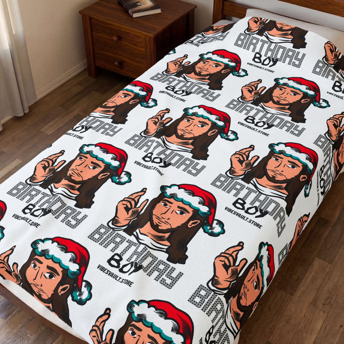 Christmas 'Birthday Boy' Velveteen Plush Blanket – Funny Holiday Portrait Throw