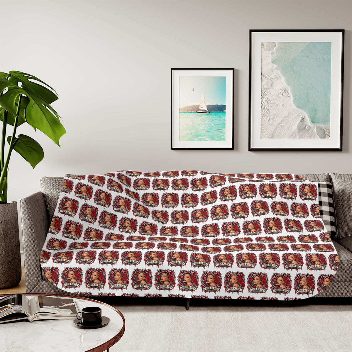 Red Roses Chrome Portrait Sherpa Blanket