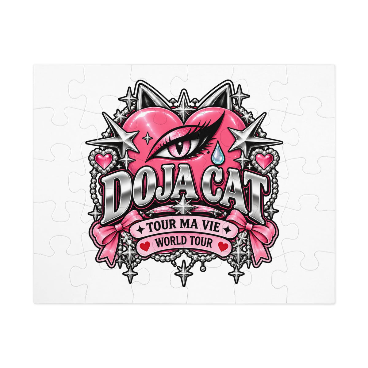 Pink Heart Chrome Eye Jigsaw Puzzle with Tin
