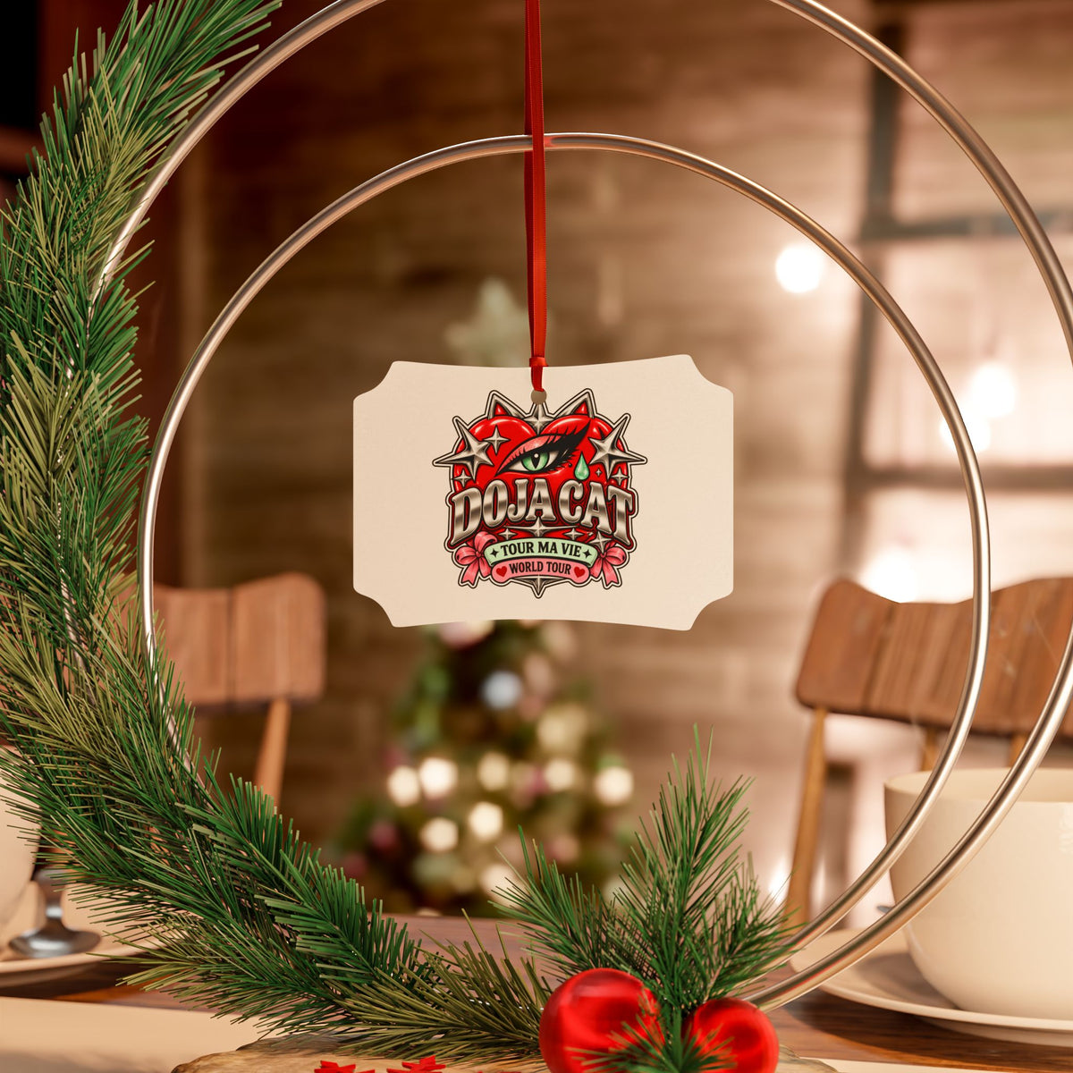Red Heart Chrome Eye Aluminum Ornaments