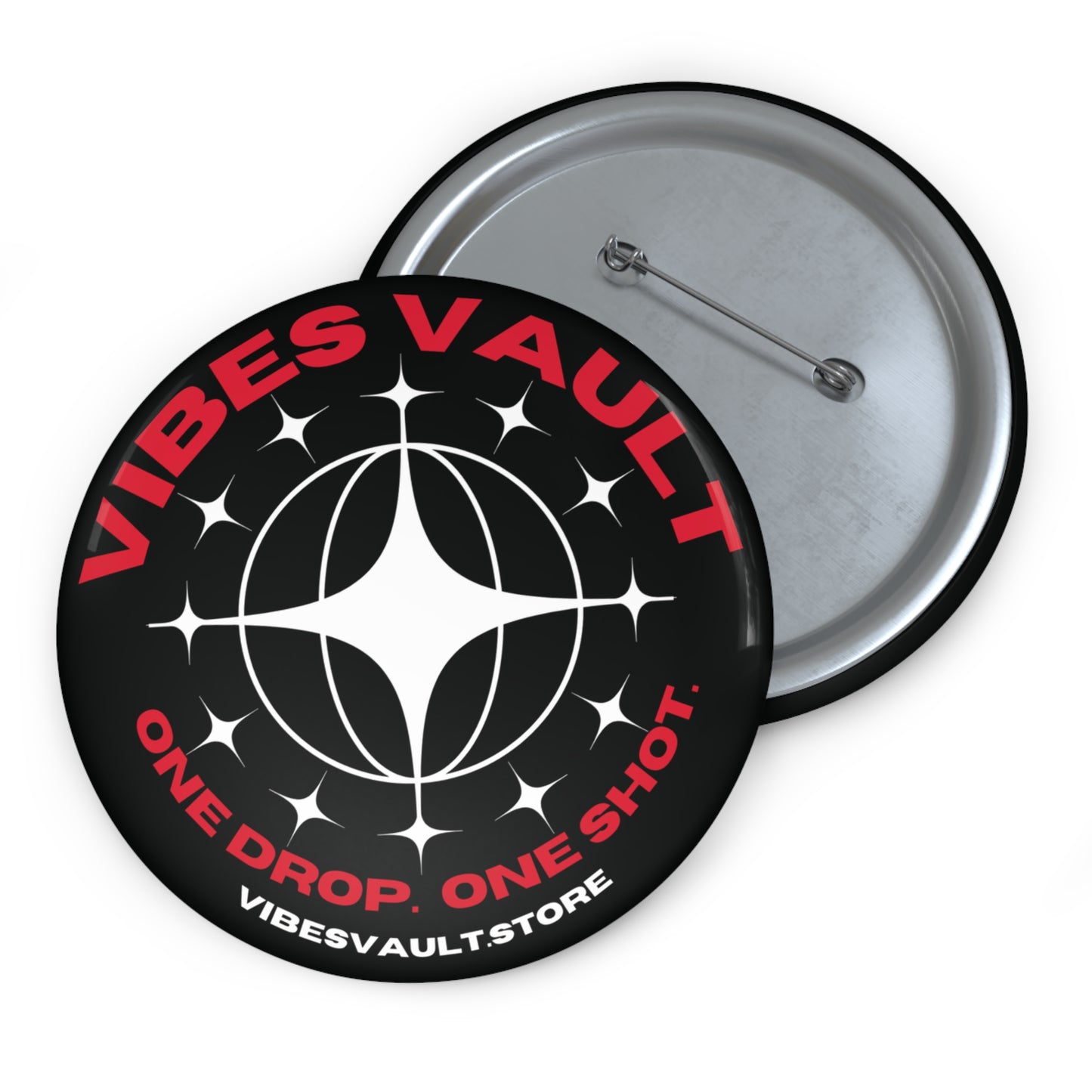 Vibes Vault Logo Sweatshirt Pin Button with Globe Stars