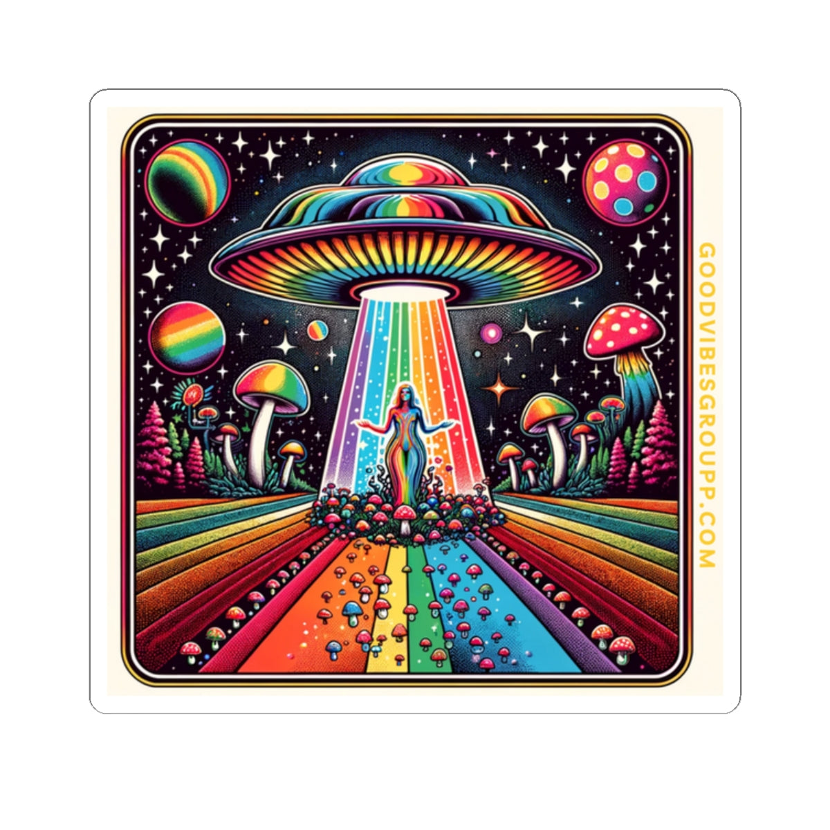 Sticker Rainbow UFO Space