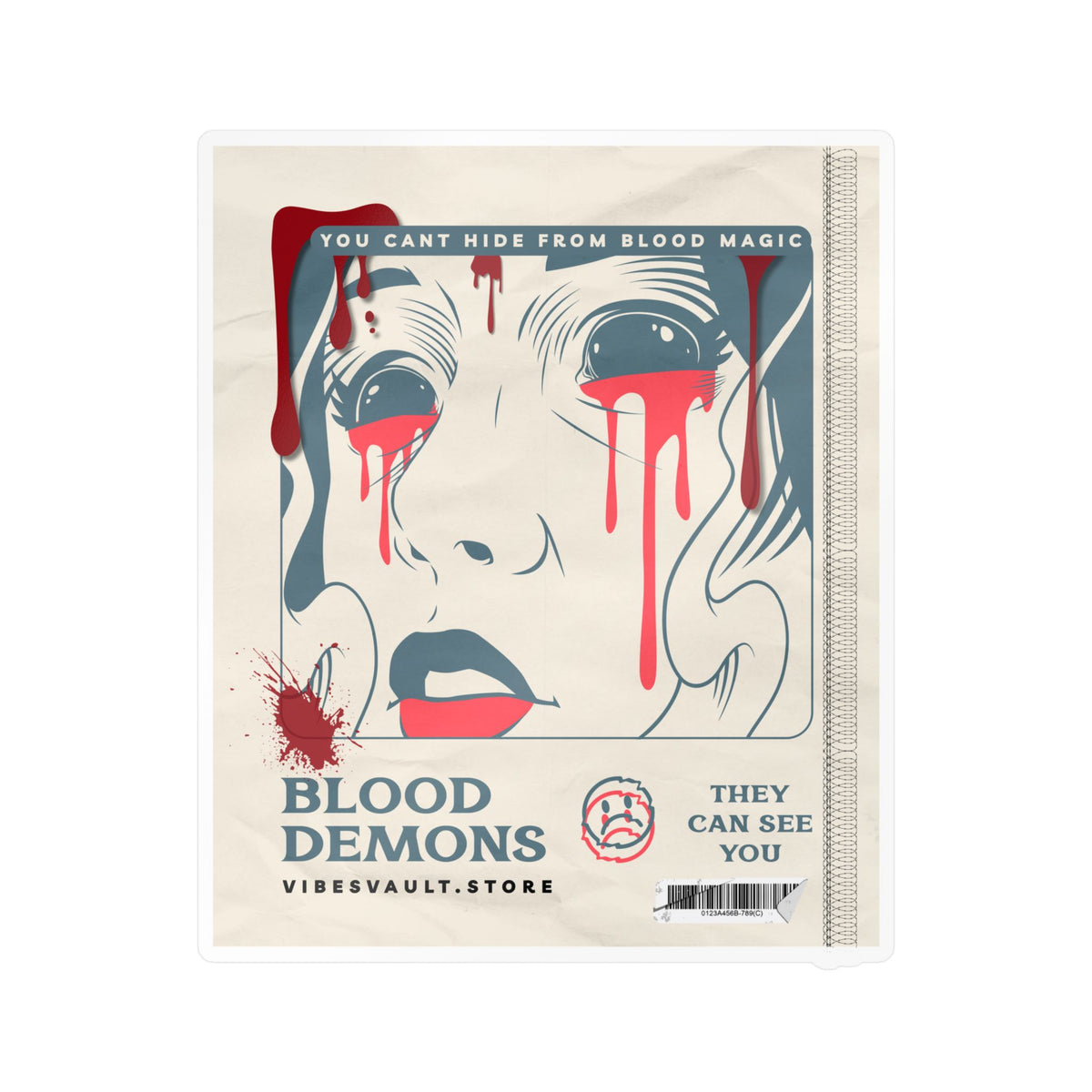 Blood Demons Kiss-Cut Vinyl Decal — Retro Horror Sticker ("You Can't Hide From Blood Magic") — Halloween 2026