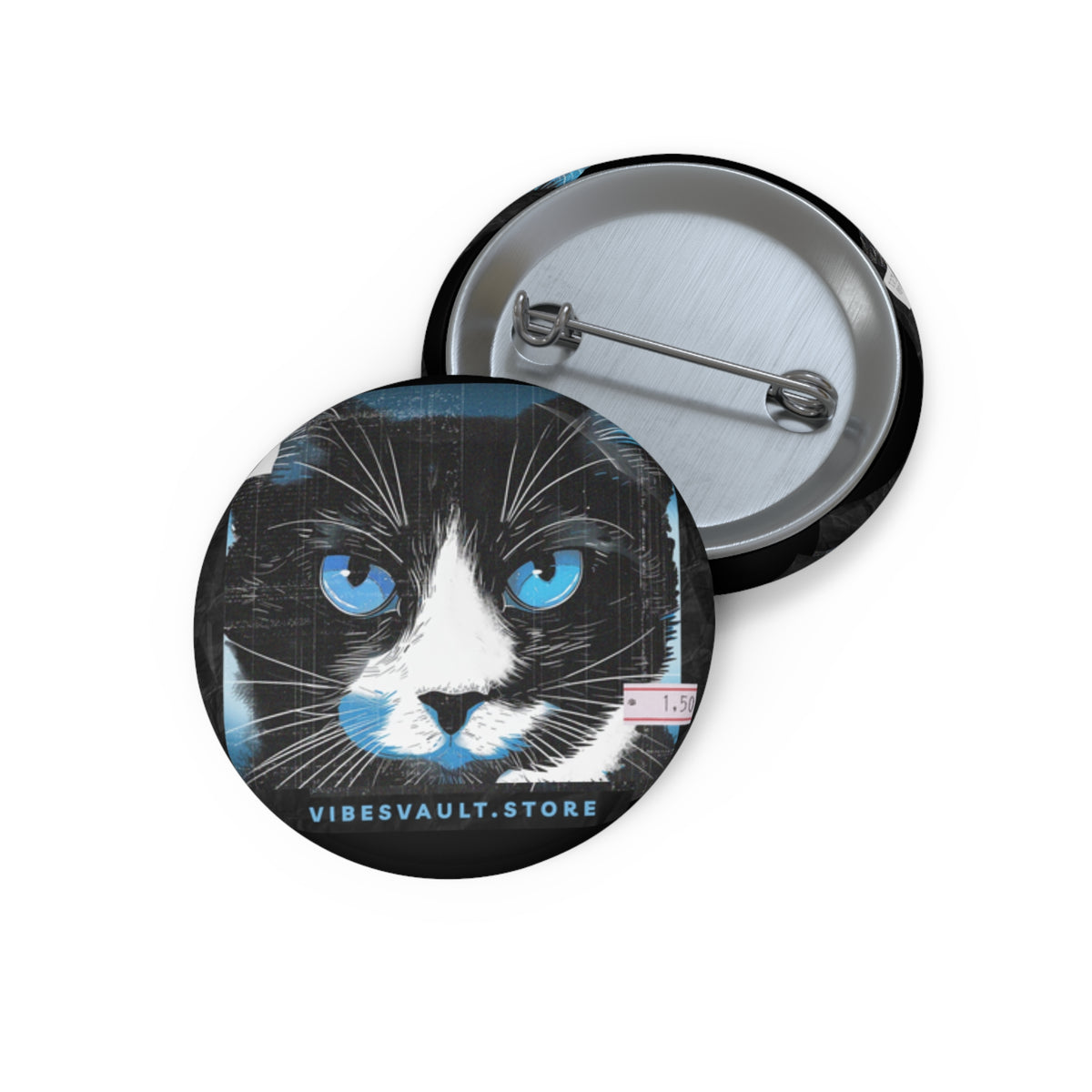 Black Halloween Cat with Blue Eyes Badge Pin Button - Fall Halloween 2026