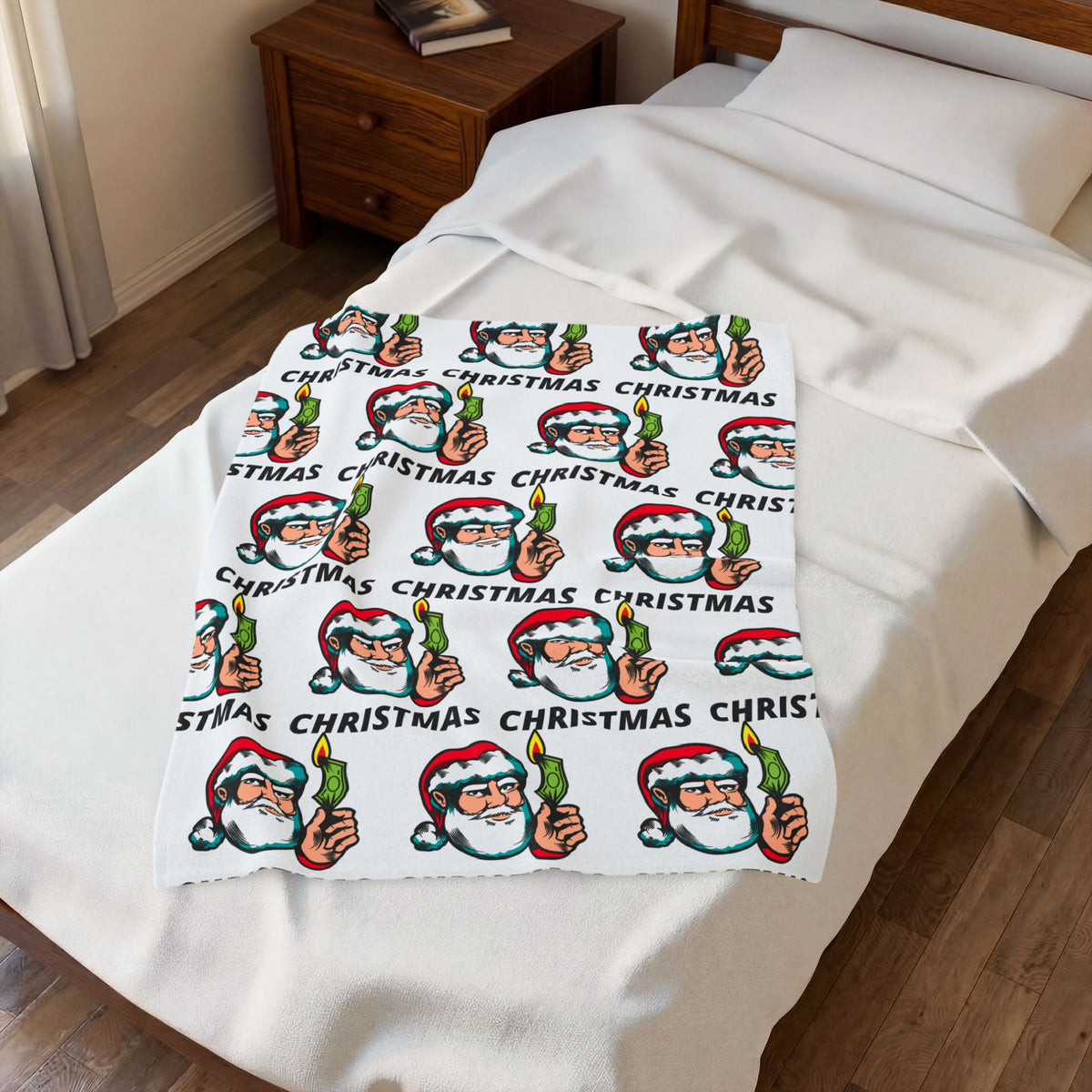 Christmas Time Santa Burning Money Velveteen Plush Blanket