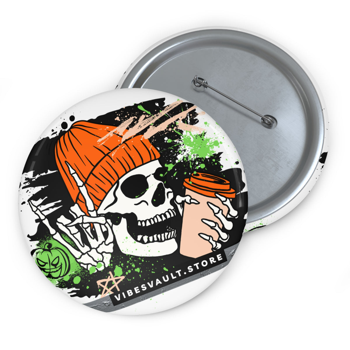 Fall Rocks Skull Button - Pumpkin Coffee Pin - Winter Cozy - Fall Halloween 2026