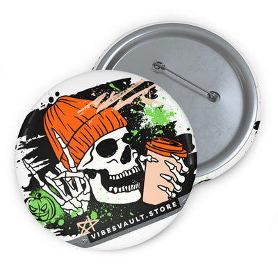 Fall Rocks Skull Button - Pumpkin Coffee Pin - Winter Cozy - Fall Halloween 2026