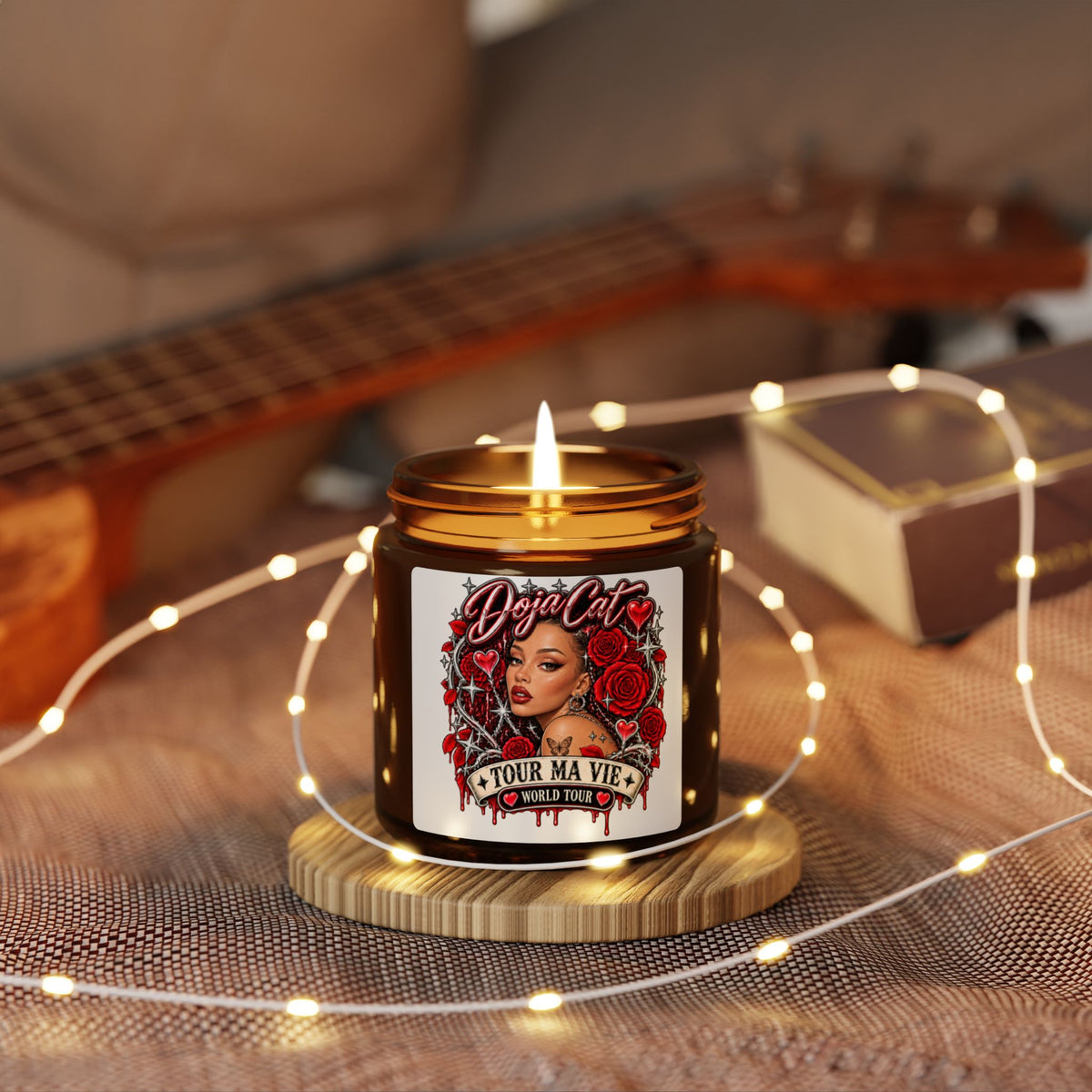Red Roses Chrome Portrait Amber Jar Soy Candle