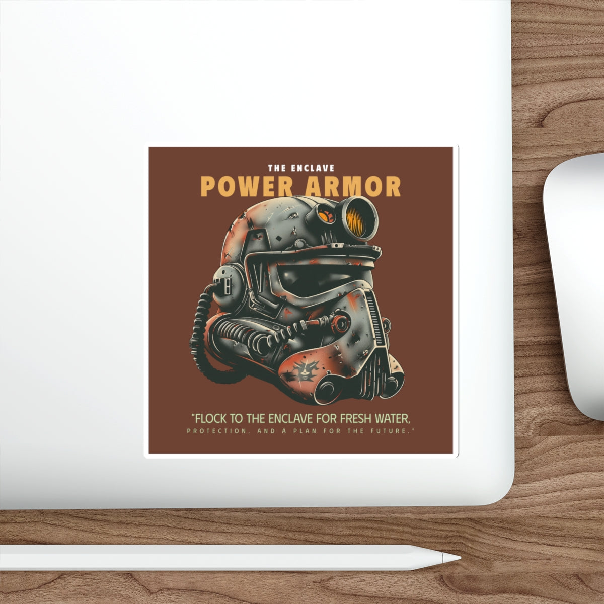 Power Armor Die-Cut Sticker Enclave Fallout — Retro Post-Apocalyptic Helmet Design