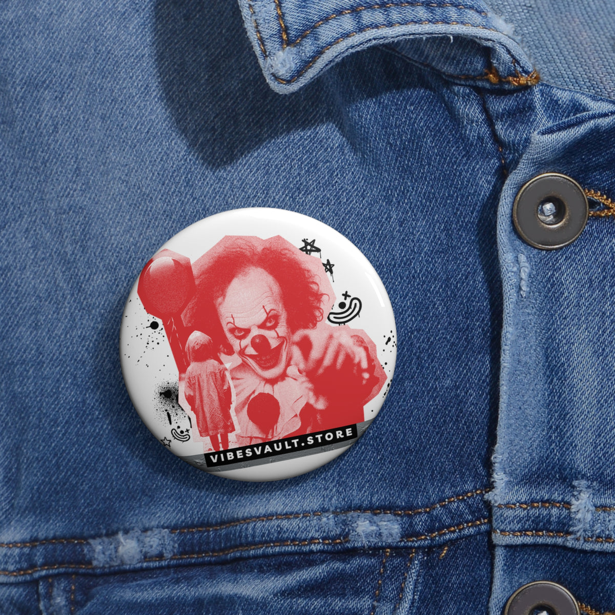 Evil Clown Button - Kid with Red Balloon Pin - Scary Movie Inspo - Fall Halloween 2026