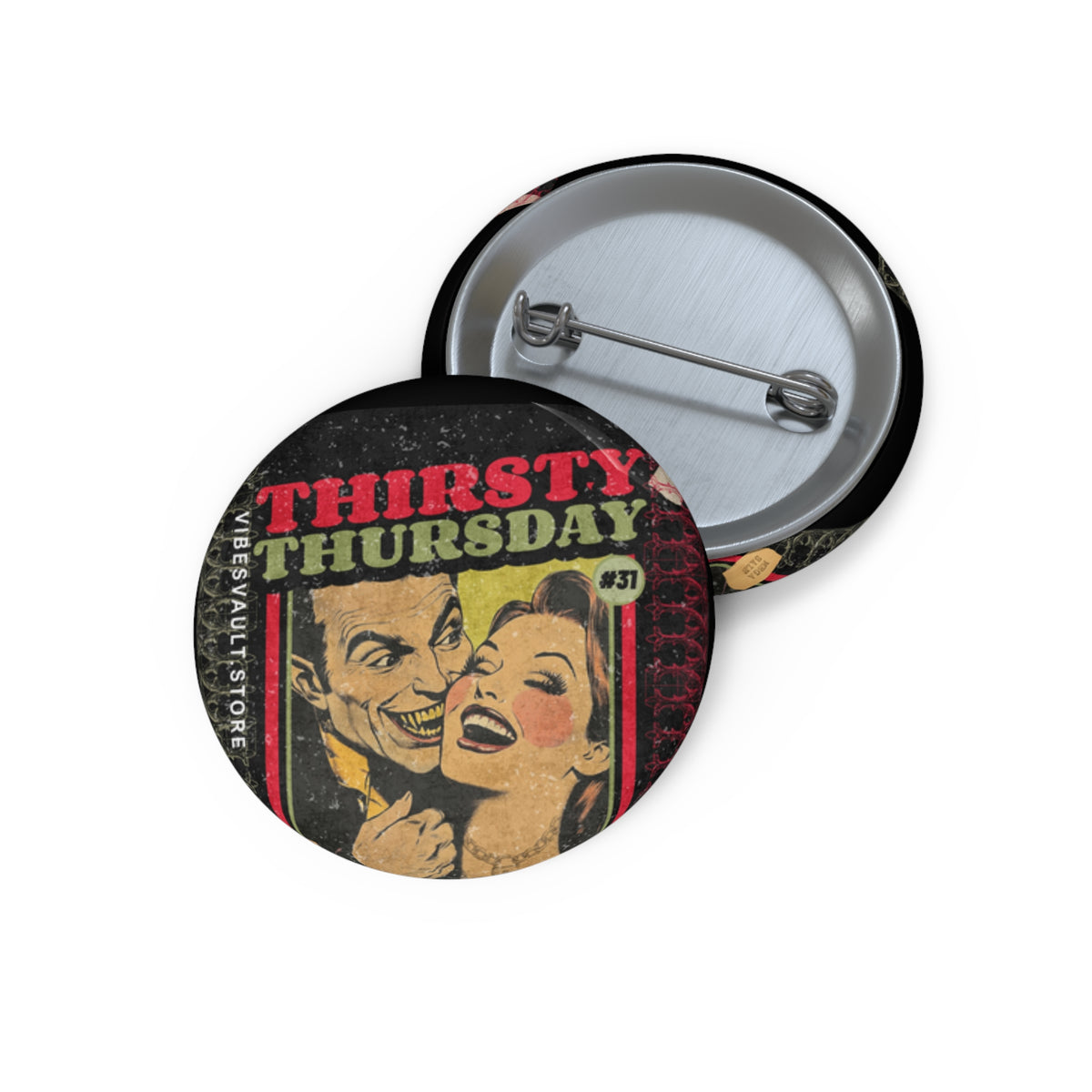 Thirsty Thursday Date Night with a Vampire Heart Badge- Dracula Pin Badge - Fall Halloween 2026
