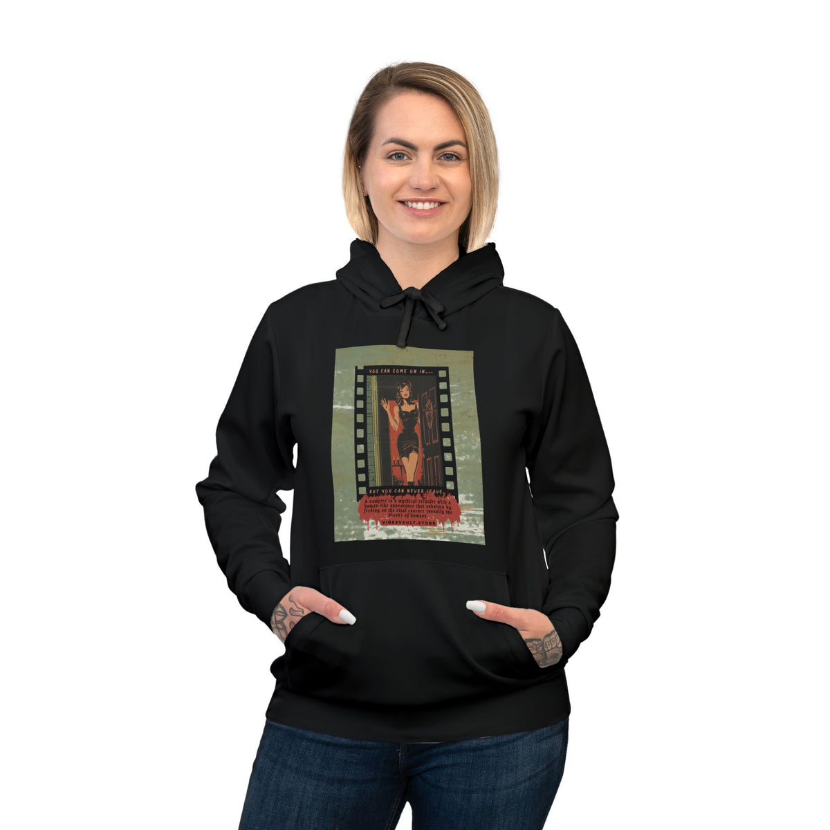 Retro Pin-Up Filmstrip Hoodie — Vintage Glam Graphic Athletic Hoodie