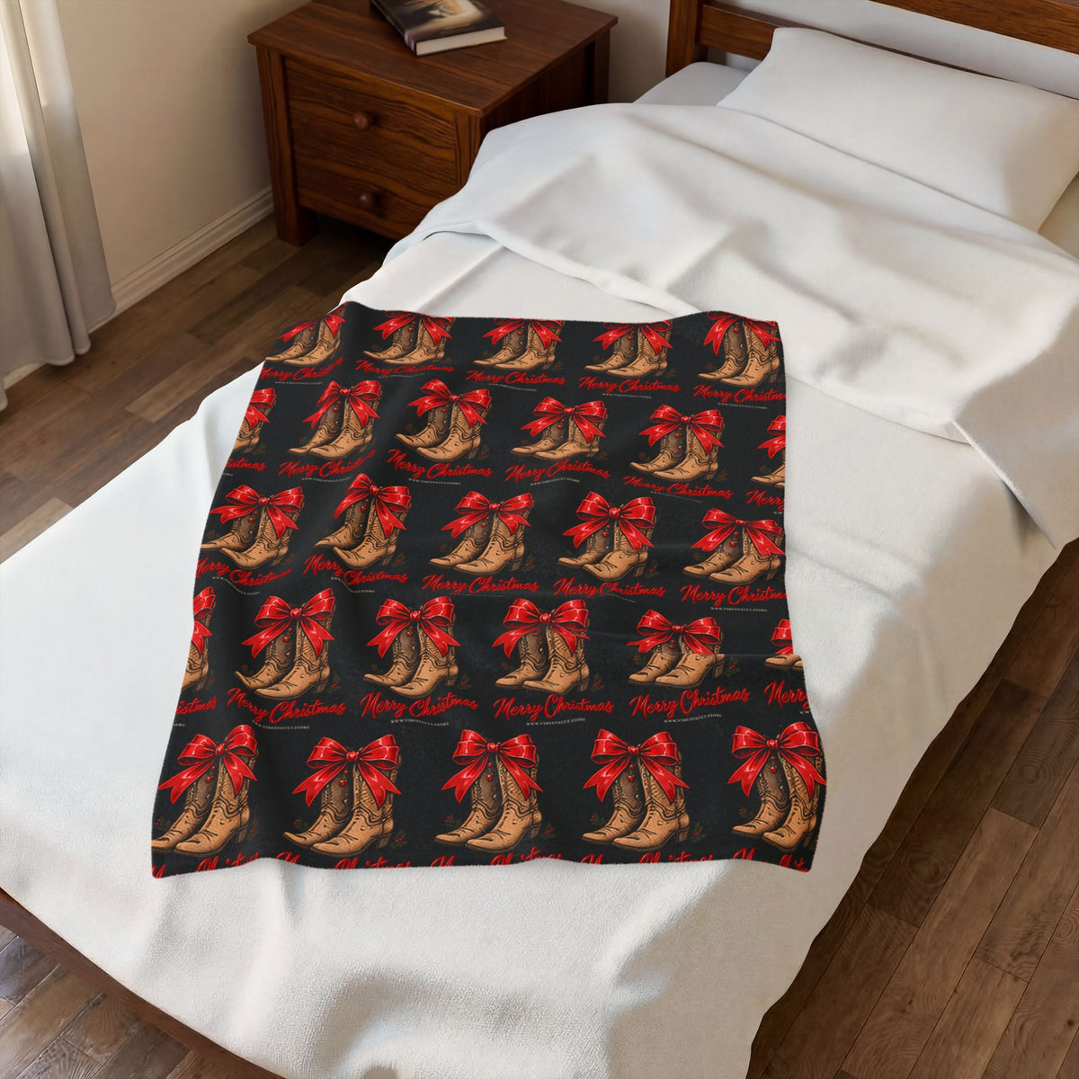 HOLIDAY Merry Christmas Boots Velveteen Plush Blanket