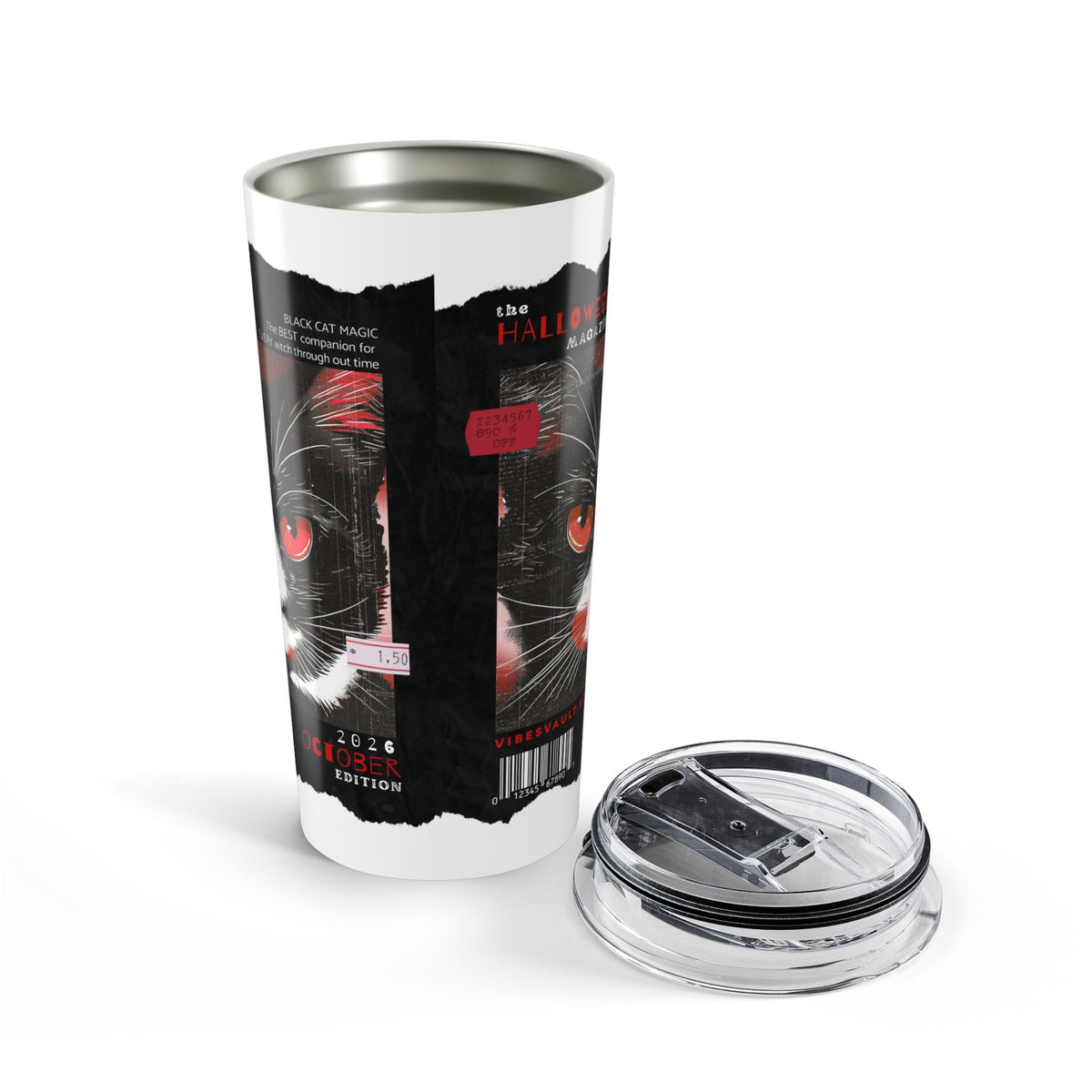 20oz Horror Cat Tumbler - Red-Eyed Noir Travel Mug— Halloween 2026