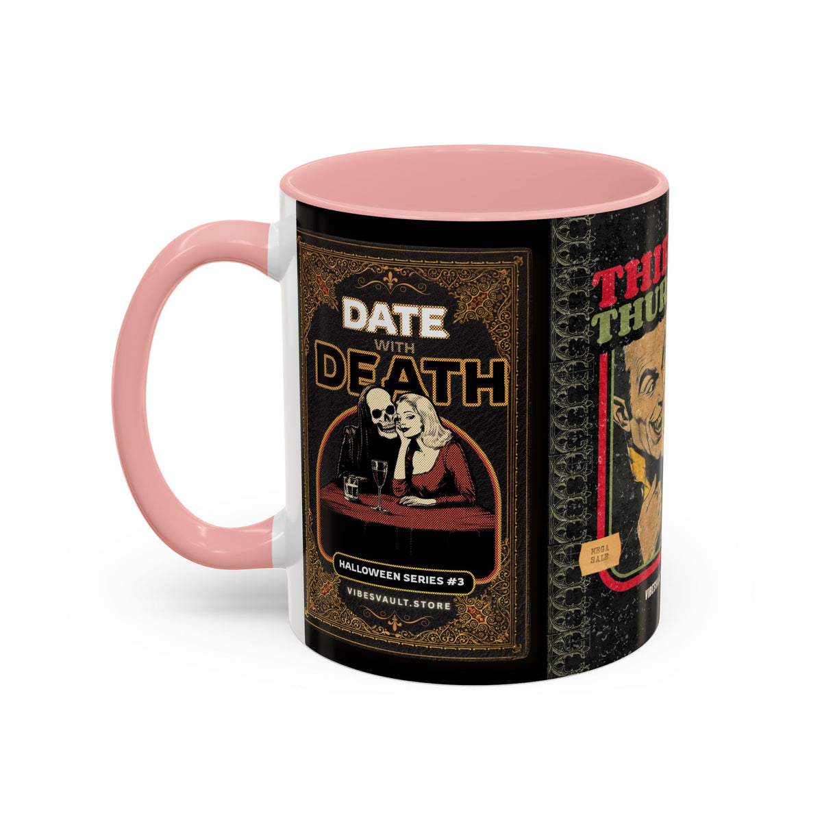 3 Book Covers Retro Vampire, Death and Black Cats Mug — Two-Tone Accent 11/15oz - Fall Halloween 2026