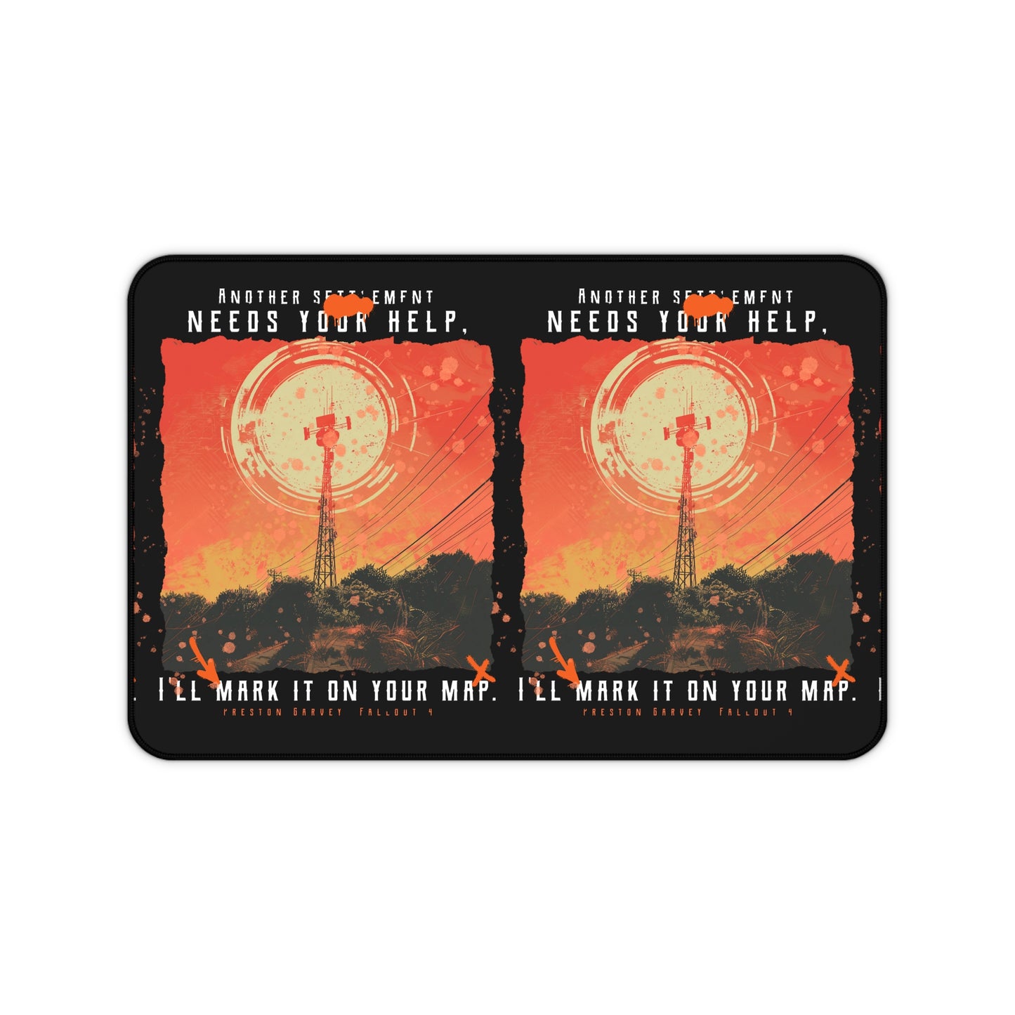 Fallout Radio Signal Desk Mat — "I'll Mark It On Your Map" Retro Sunset Gaming Mousepad