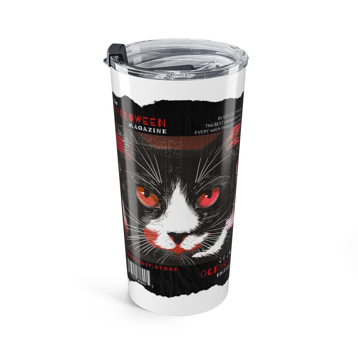20oz Horror Cat Tumbler - Red-Eyed Noir Travel Mug— Halloween 2026