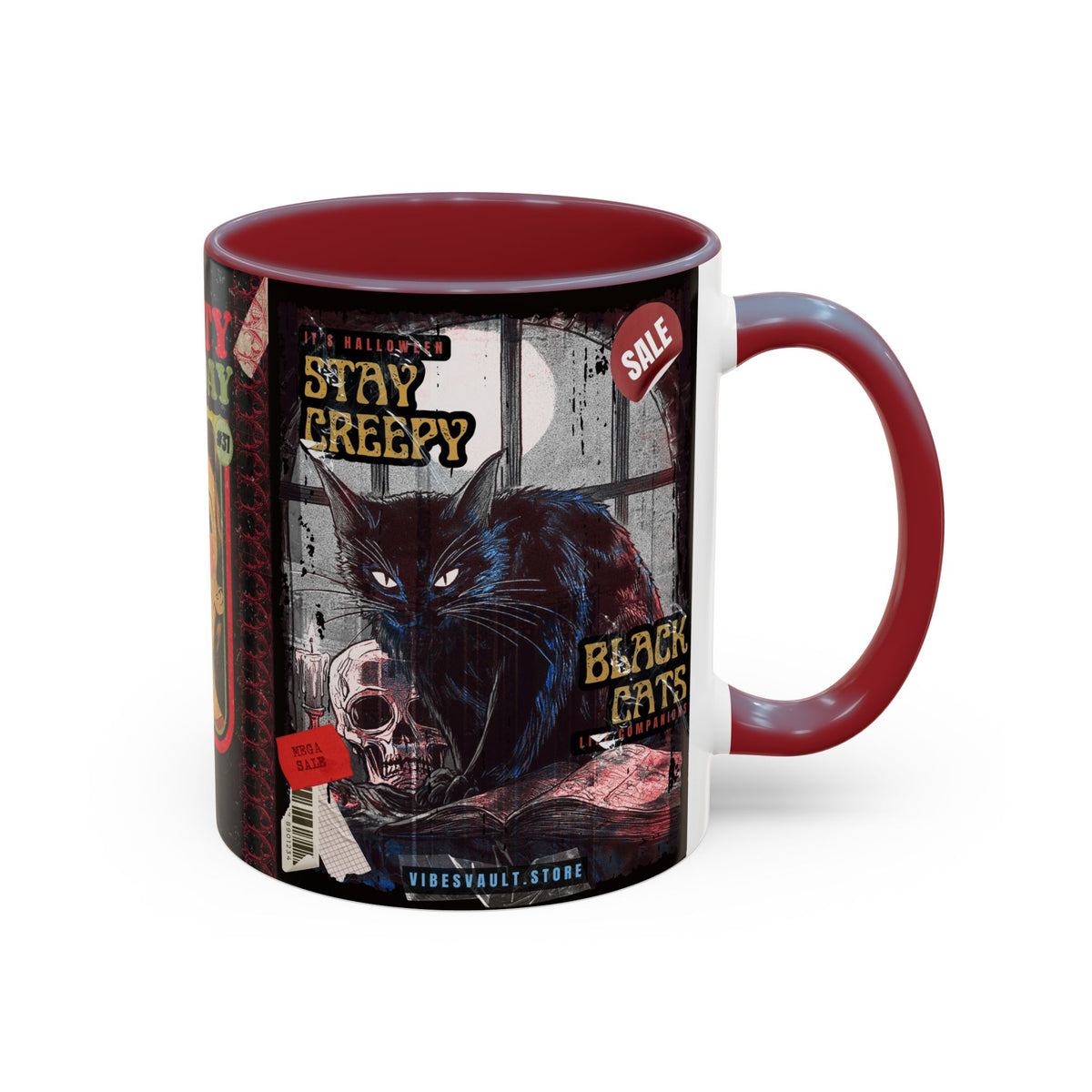 3 Book Covers Retro Vampire, Death and Black Cats Mug — Two-Tone Accent 11/15oz - Fall Halloween 2026