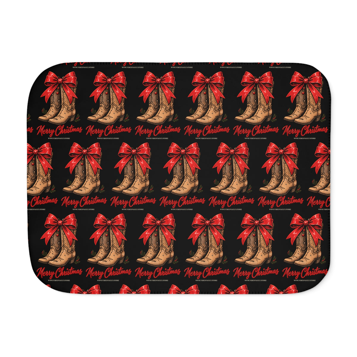 Christmas Cowboy Boots Sherpa Blanket – Merry Christmas Red Bow Holiday Throw