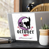 October Vibes Kiss-Cut Vinyl Decal — Halloween Moon Cat Skull Sticker