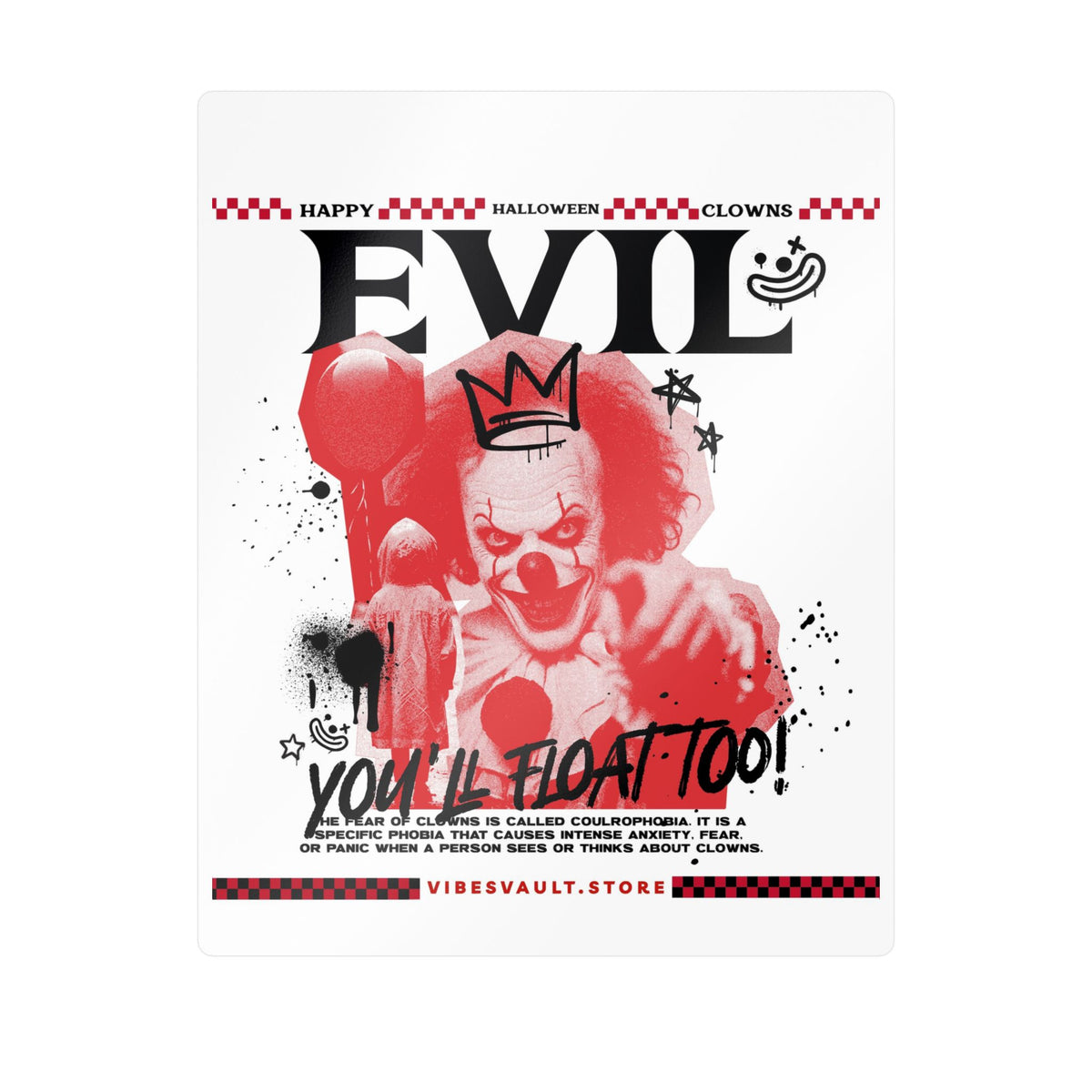 Evil Clown Kiss-Cut Vinyl Decal — Horror Halloween Sticker— Halloween 2026