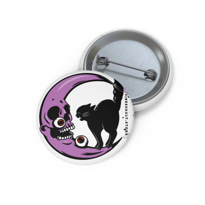Moon and Black Cat Pin Badge - Purple Crescent Moon - Fall Halloween 2026