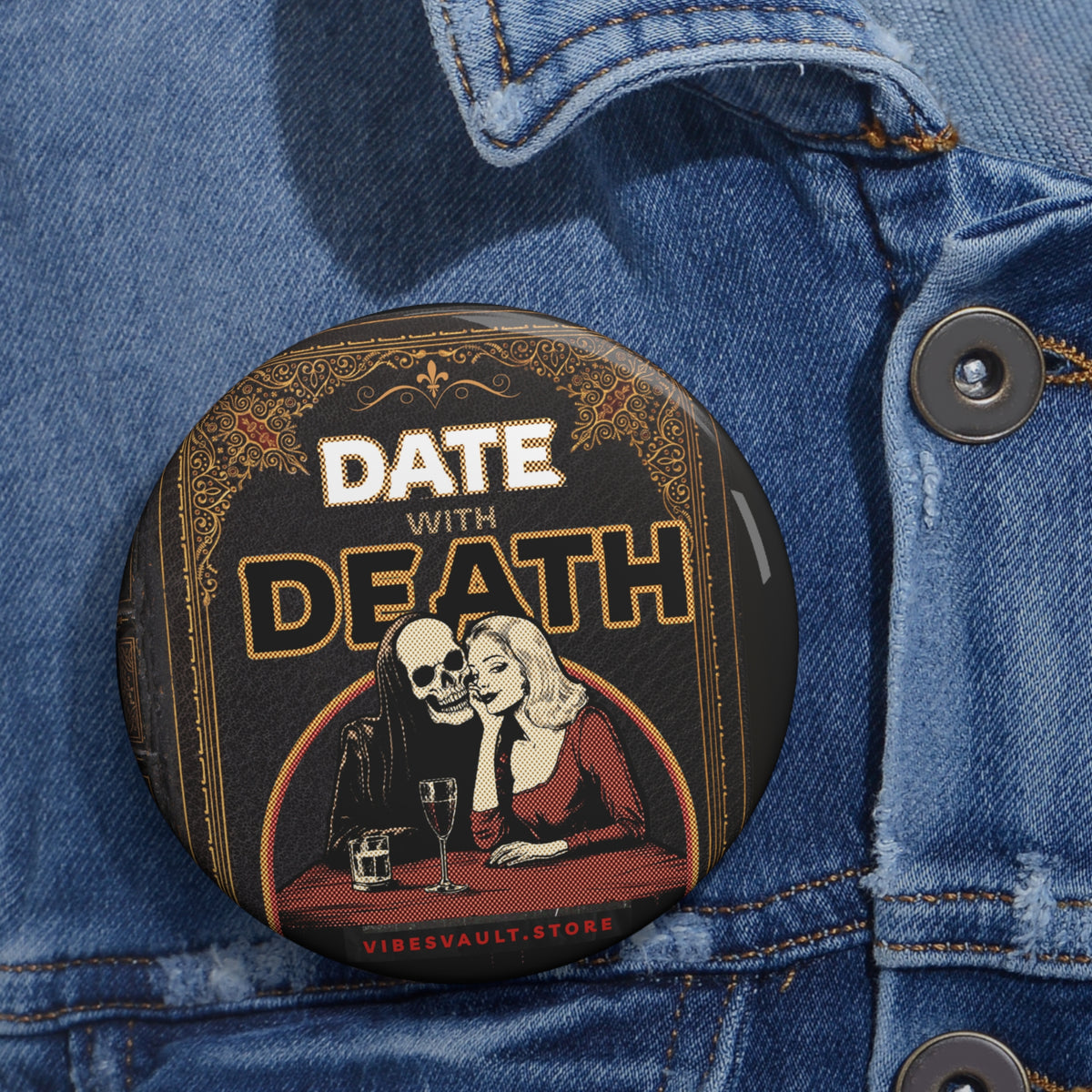 Date With Death Book Cover Badge- Dracula Pin Badge - Fall Halloween 2026