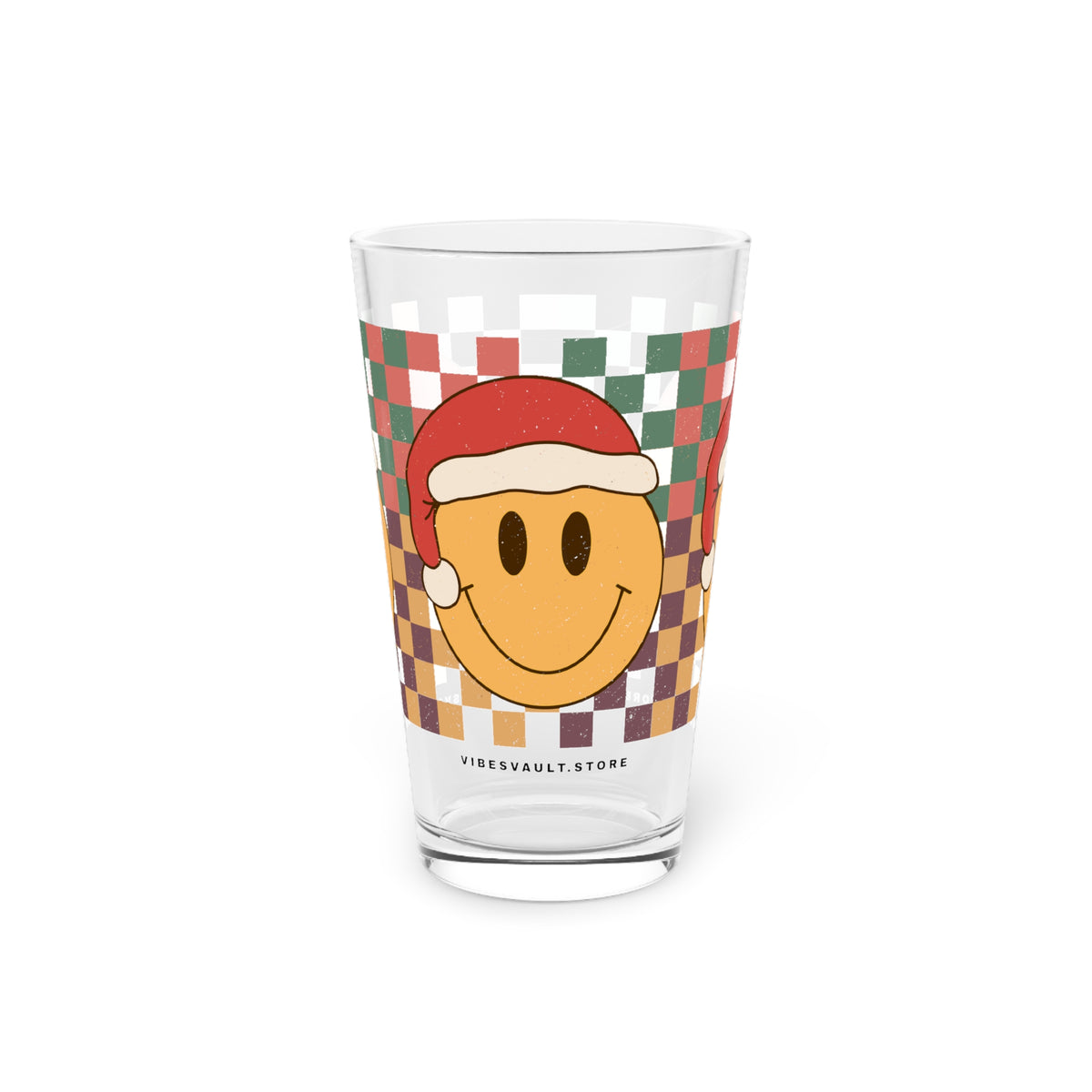 Christmas Smiley Pint Glass — 16oz Festive Santa Hat Beer Glass
