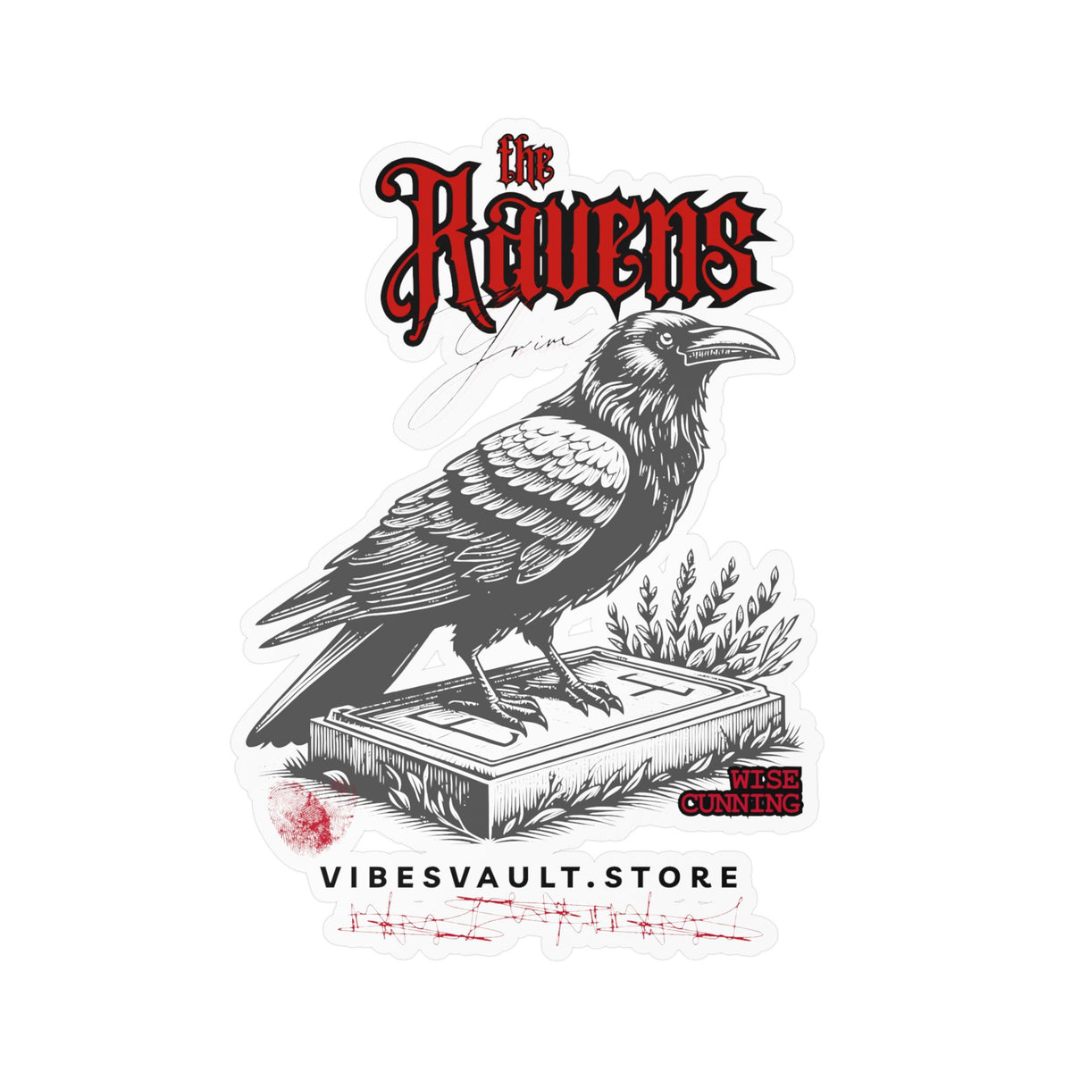 Ravens Kiss-Cut Vinyl Decal — Gothic Crow Sticker with Grim Book Reader