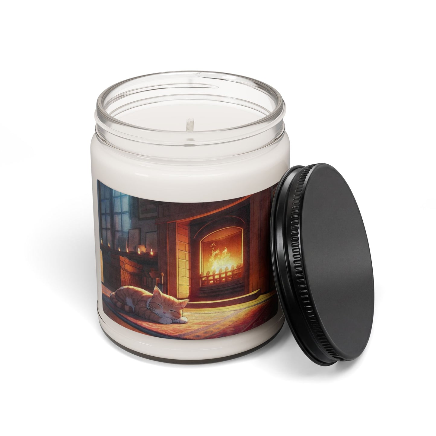 Cozy Fireplace Cat Scented Soy Candle – 9oz Relaxing Home Fragrance
