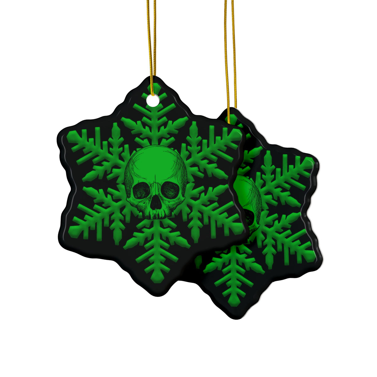 Green Black Skull Snowflake Christmas Ornament 1pc, 3pcs, 5pcs, or 10pcs
