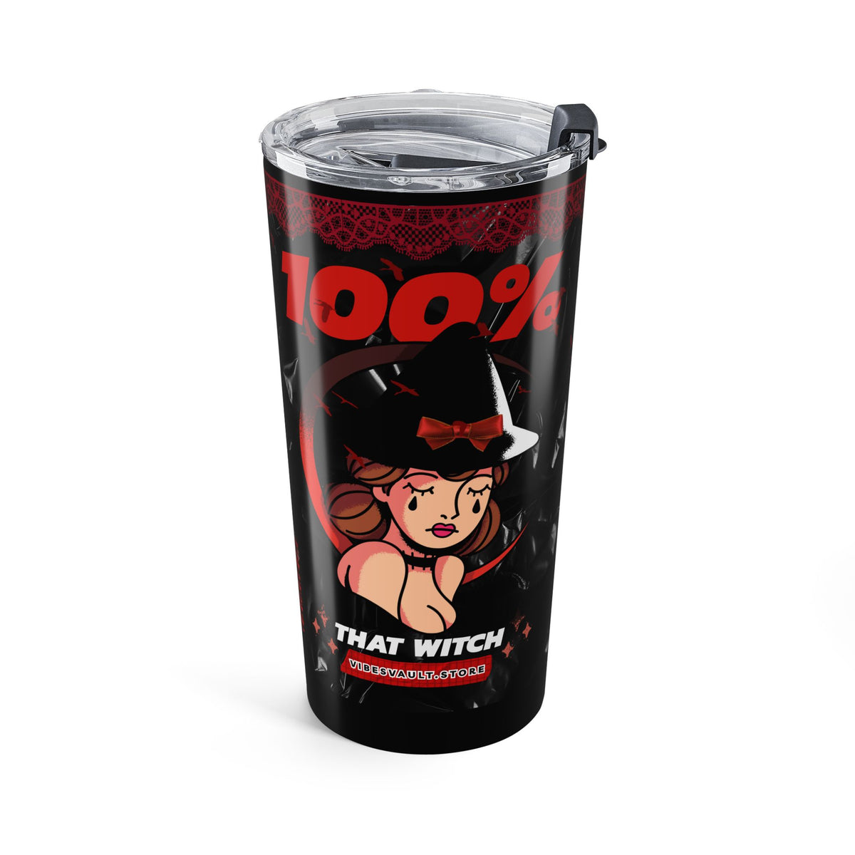 20oz Red & Black 100% THAT WITCH Tumbler — 10% Cup Graphic Travel Mug— Halloween 2026