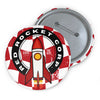 Red Rocket Corp Fallout Round Pin Button — Retro Space Rocket Video Game Badge